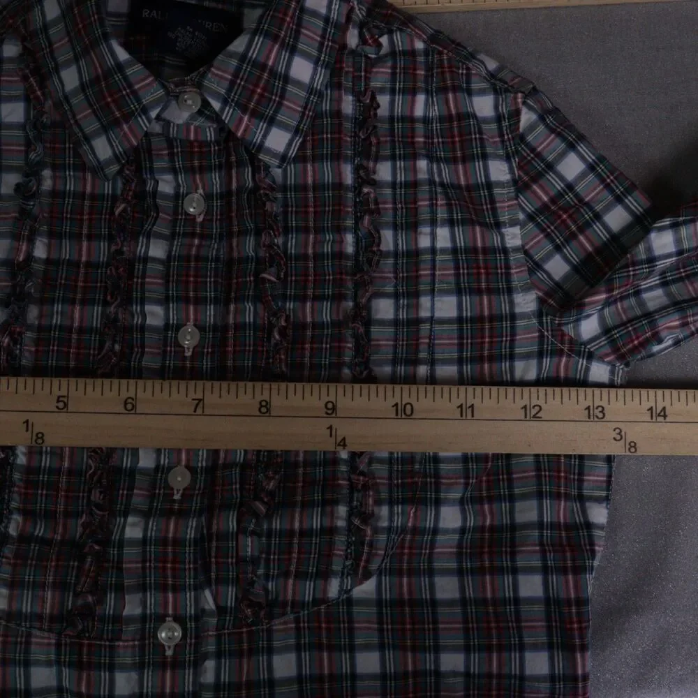 Ralph Lauren Girls‎ 7 Shirt Ruffled Placket Plaid Long Sleeve Cowgirl Western